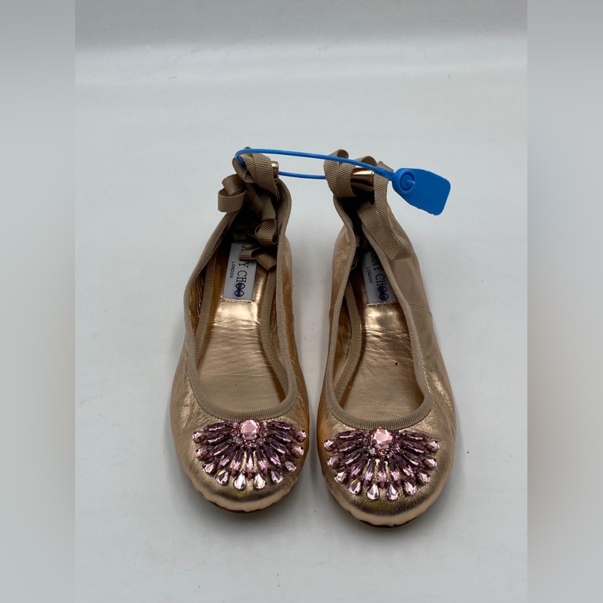 Jimmy Choo Flats Rose Gold Leather With Crystal Shoes